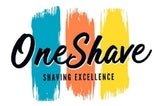 OneShave logo with colorful brush strokes on a white background
